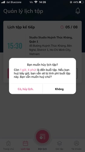 Hướng dẫn huỷ lịch hẹn tập trên ứng dụng 25 FIT 