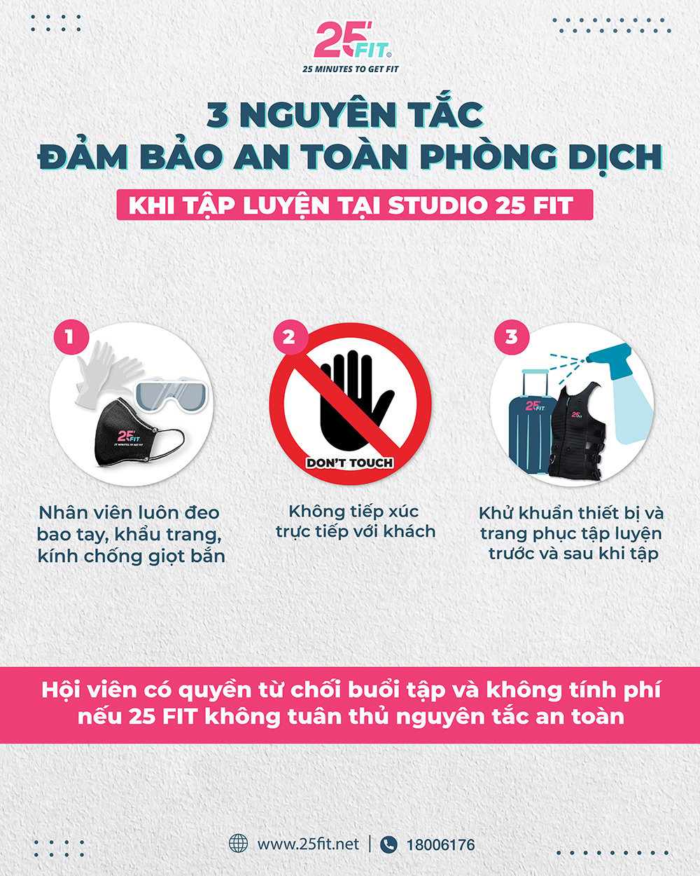 3 nguyên tắc đảm bảo an toàn phòng dịch khi tập luyện tại Studio 25 FIT